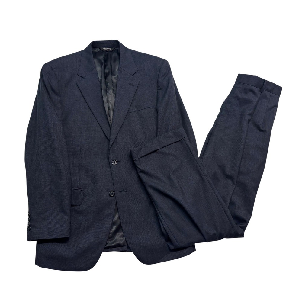 Jos A Bank 38R 39R 31x32 Navy Blue 2pc Pant Suit Wool Pleated Cuffed Classic